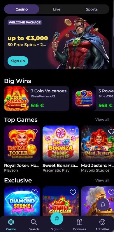 HighFlyBet Casino App – Startseite der mobilen App für Android und iOS
